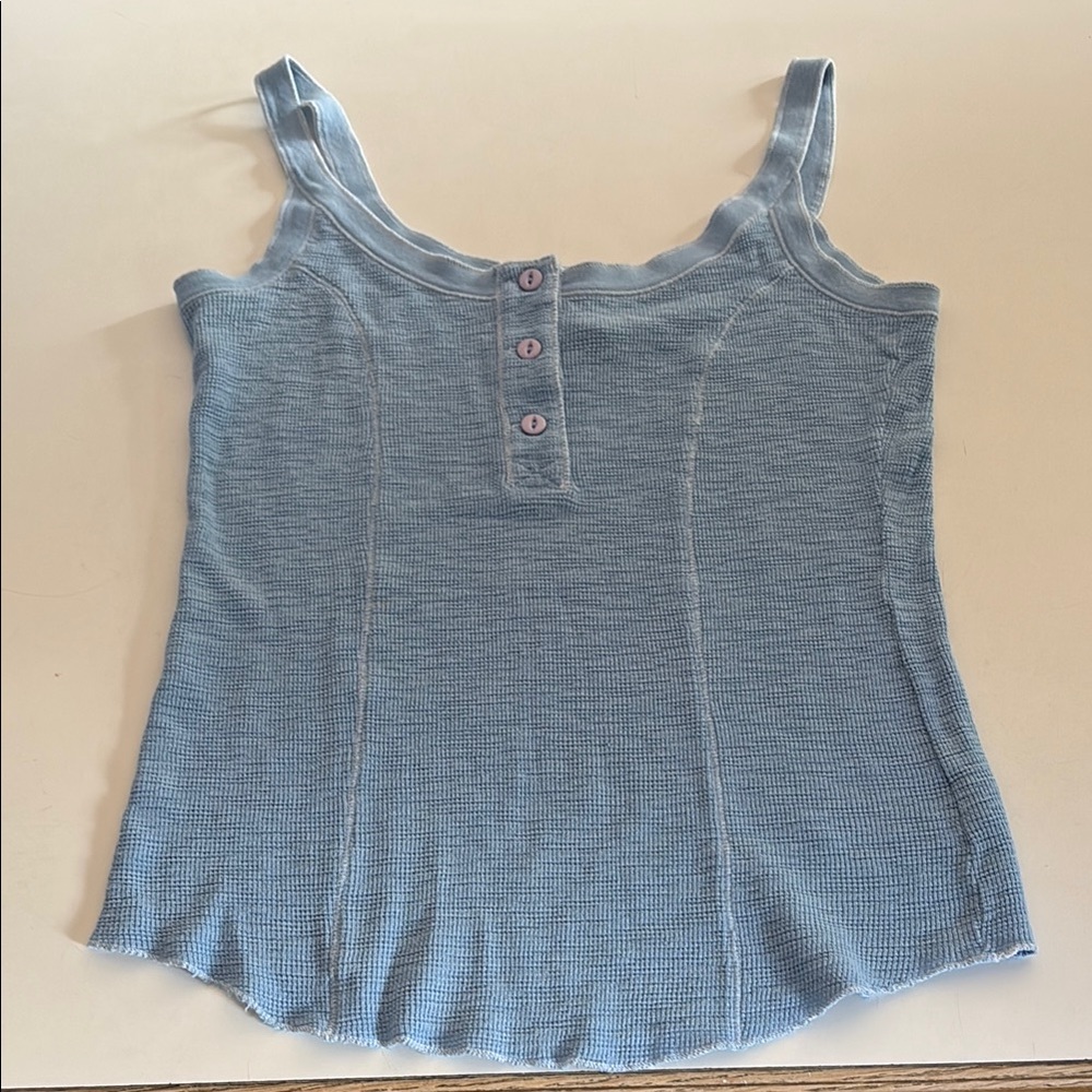 Free People Blue Ribbed Sleeveless Tank Top